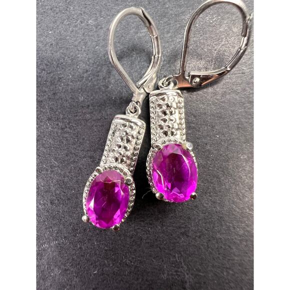 NEW Orchid quartz dangle lever back earrings in stainless steel - Picture 4 of 11